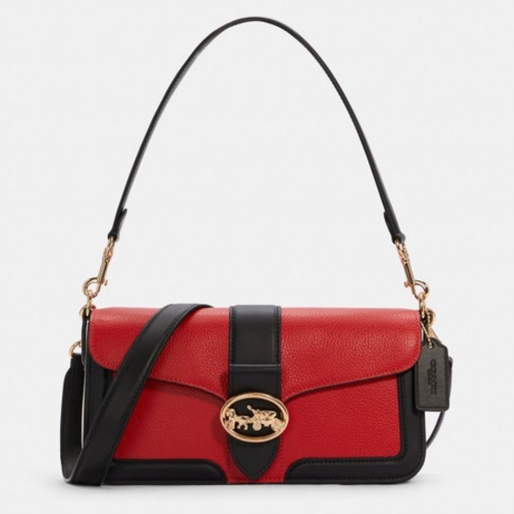 COACH Georgie Shoulder Bag In Colorblock Color: Gold/Bright Poppy Multi - Picture 1 of 4